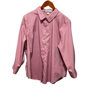 Coldwater Creek Women Top 18 Pink Button Up Preppy Coastal Classic Office Travel